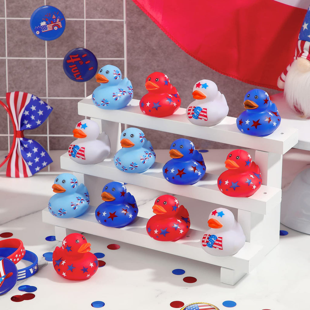 12 Patriotic Rubber Ducks - 4th of July Independence Day Bath Toys, 2 Inch USA Flag Ducks for Kids