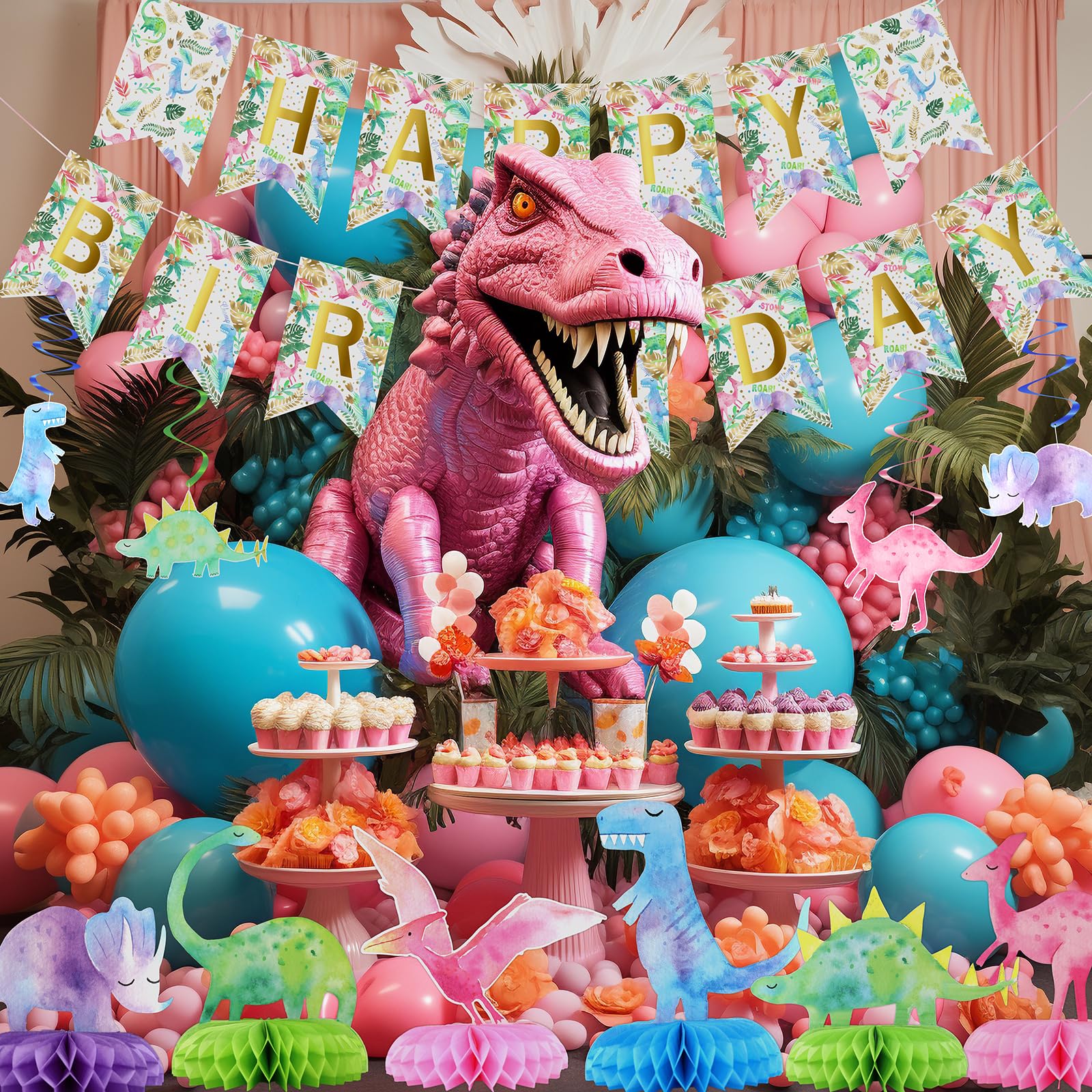 12 PCS Dinosaur Baby Shower Centerpieces – Honeycomb Table Decorations by HaPiBiDesign