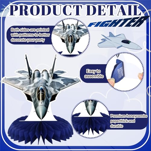 12 Pcs Fighter Jet Honeycomb Centerpieces for Air Force Birthday Party Decorations