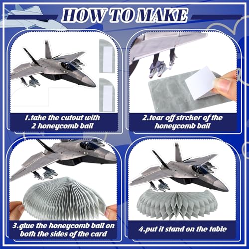 12 Pcs Fighter Jet Honeycomb Centerpieces for Air Force Birthday Party Decorations