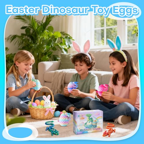 12-Piece 3D Printed Dragon Eggs Set – Articulated Crystal Fidget Toys with Dragon Inside for Desk Decor, Easter Basket Fillers (Series A)