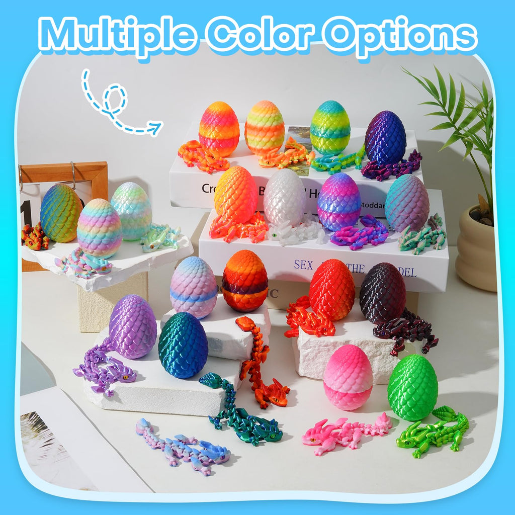 12-Piece 3D Printed Dragon Eggs Set – Articulated Crystal Fidget Toys with Dragon Inside for Desk Decor, Easter Basket Fillers (Series A)