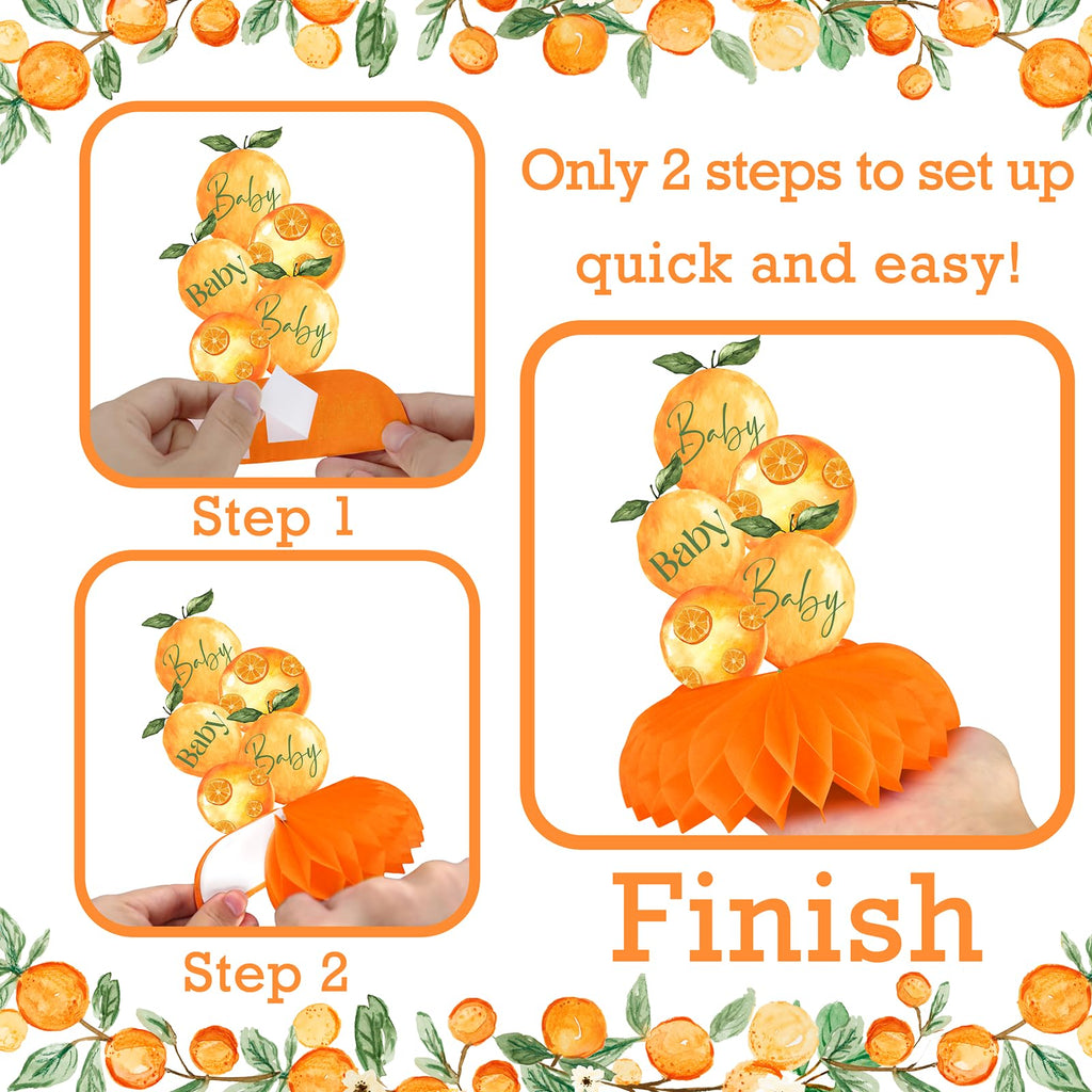 12-Piece A Little Cutie Baby Shower Centerpieces – Orange Citrus Gender Neutral Decor by Celee