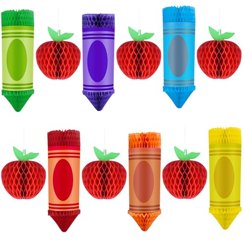 12-Piece Back-to-School Honeycomb Hanging Decorations – Crayon & Apple Shapes for Classroom Ceiling
