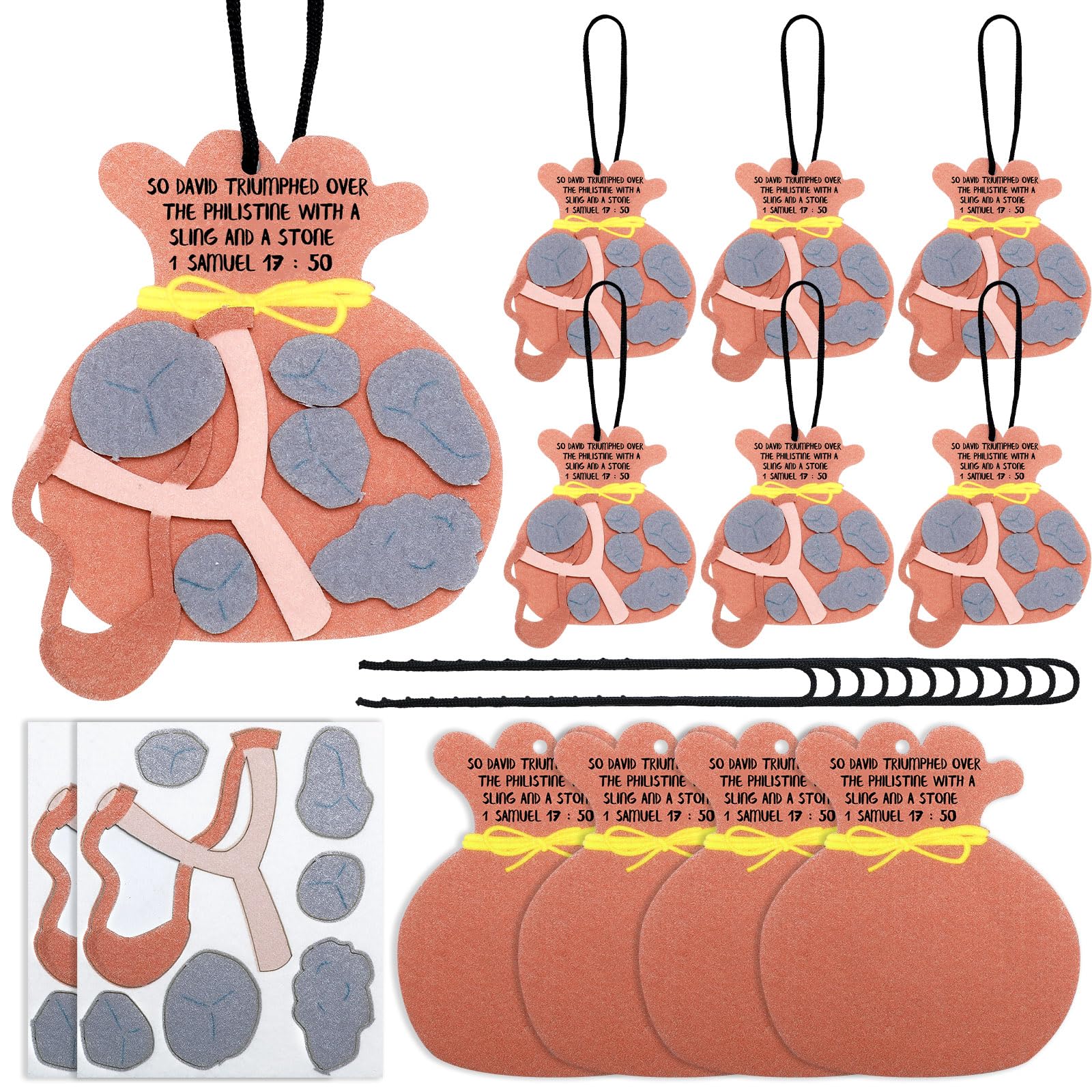 12-Piece David and Goliath Ornament Craft Kit – Felt Bible Story Activity for Sunday School & Home