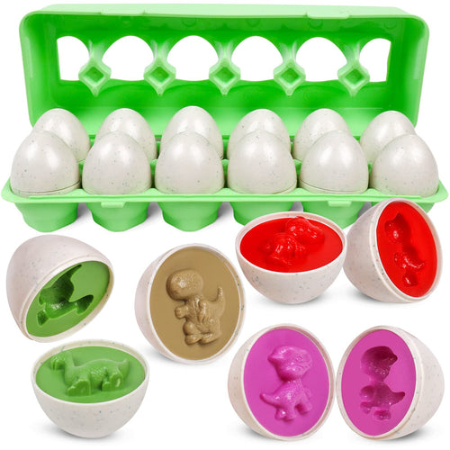 12-Piece Dinosaur Egg Matching Puzzle – Montessori Shape & Color Sorting Toy for Toddlers 1-3