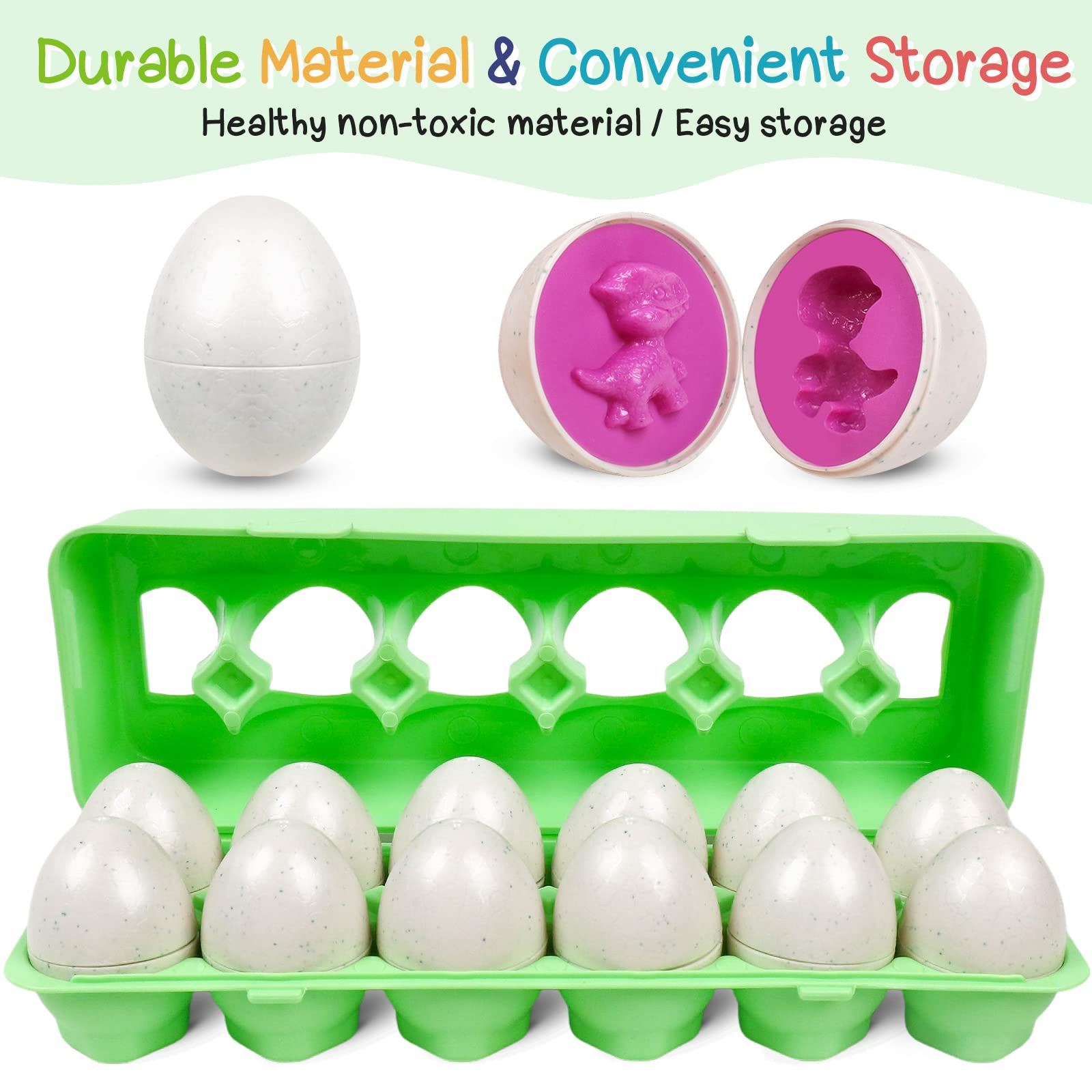 12-Piece Dinosaur Egg Matching Puzzle – Montessori Shape & Color Sorting Toy for Toddlers 1-3