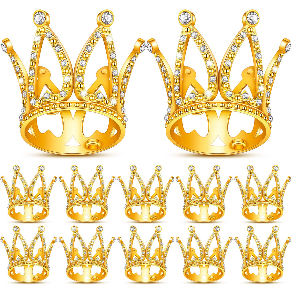 12-Piece Mini Crown Cake Toppers – Gold Alloy & Crystal Tiny Queen Tiaras for Wedding, Birthday & Baby Shower