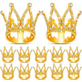 12-Piece Mini Crown Cake Toppers – Gold Alloy & Crystal Tiny Queen Tiaras for Wedding, Birthday & Baby Shower