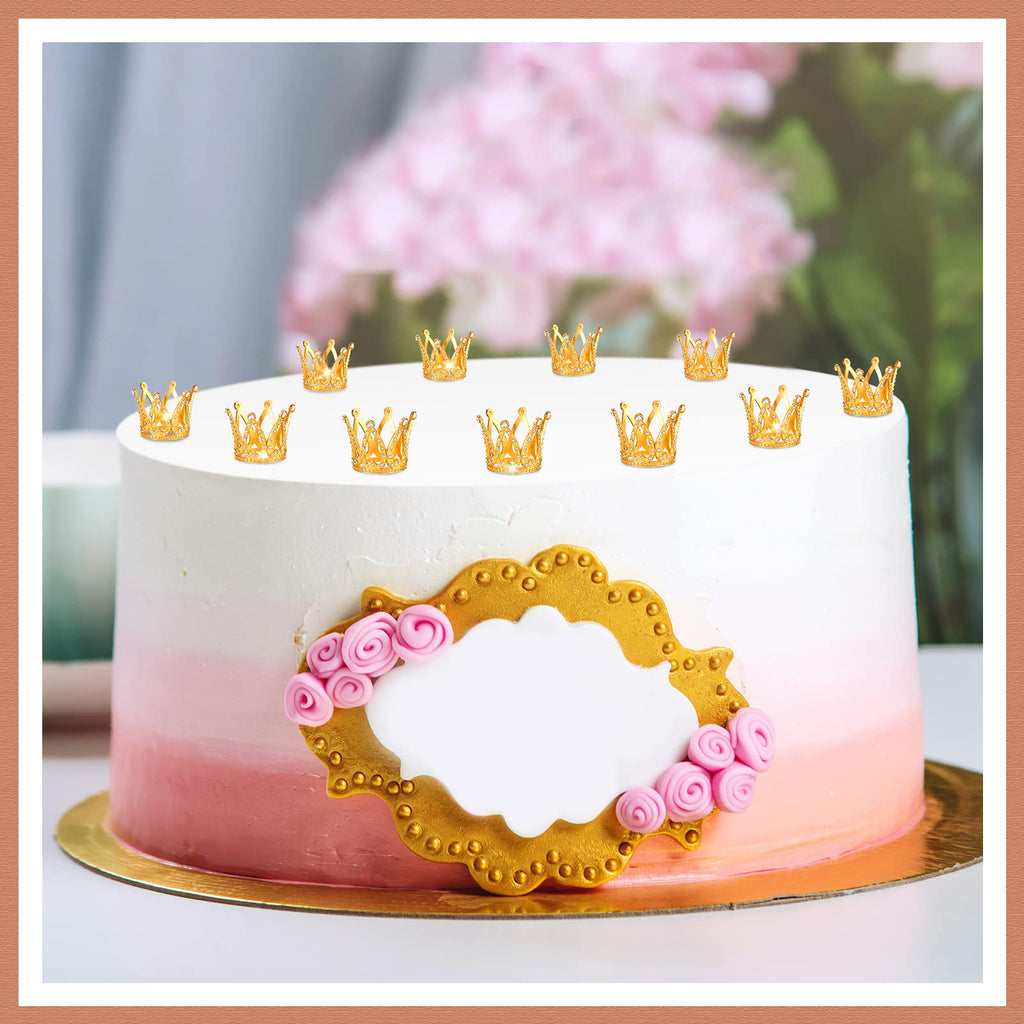 12-Piece Mini Crown Cake Toppers – Gold Alloy & Crystal Tiny Queen Tiaras for Wedding, Birthday & Baby Shower