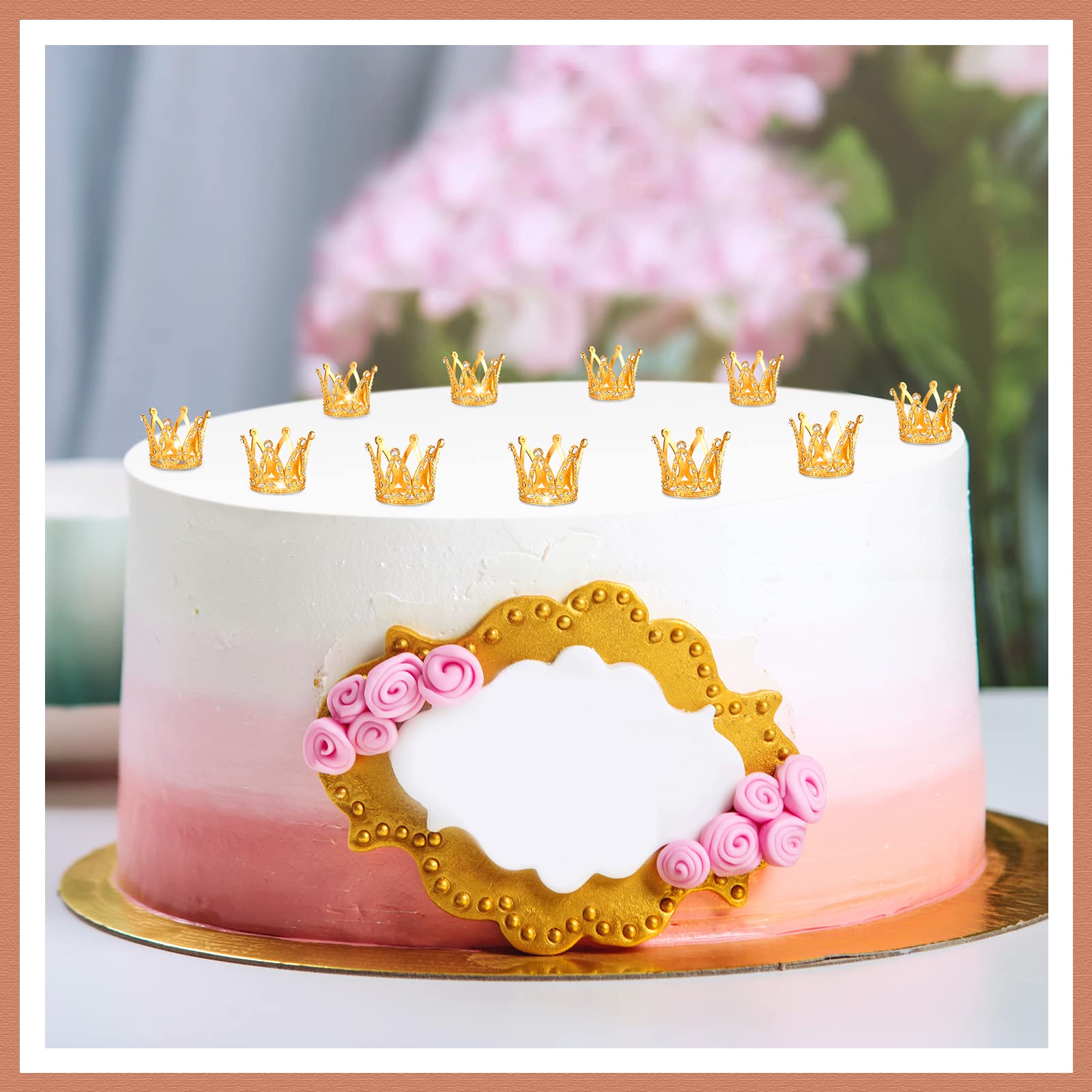 12-Piece Mini Crown Cake Toppers – Gold Alloy & Crystal Tiny Queen Tiaras for Wedding, Birthday & Baby Shower
