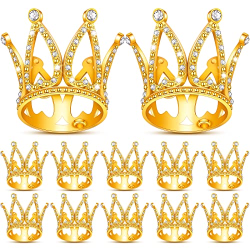 12-Piece Mini Crown Cake Toppers – Gold Alloy & Crystal Tiny Queen Tiaras for Wedding, Birthday & Baby Shower