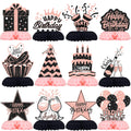 12-Piece Pink and Black Honeycomb Birthday Table Centerpieces - Celee Party Decorations for Women or Girls