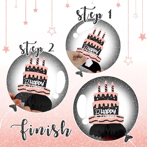 12-Piece Pink and Black Honeycomb Birthday Table Centerpieces - Celee Party Decorations for Women or Girls