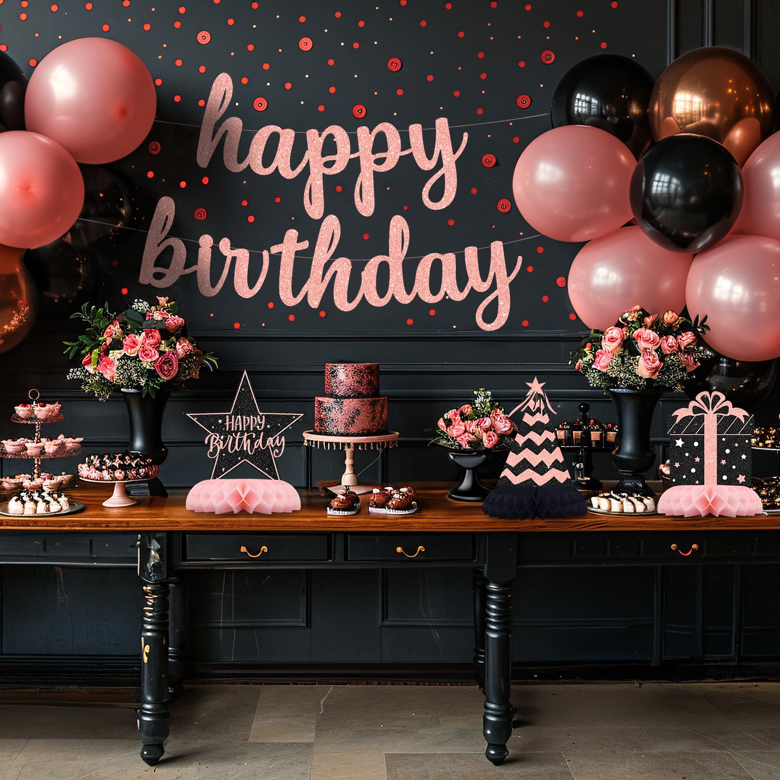 12-Piece Pink and Black Honeycomb Birthday Table Centerpieces - Celee Party Decorations for Women or Girls