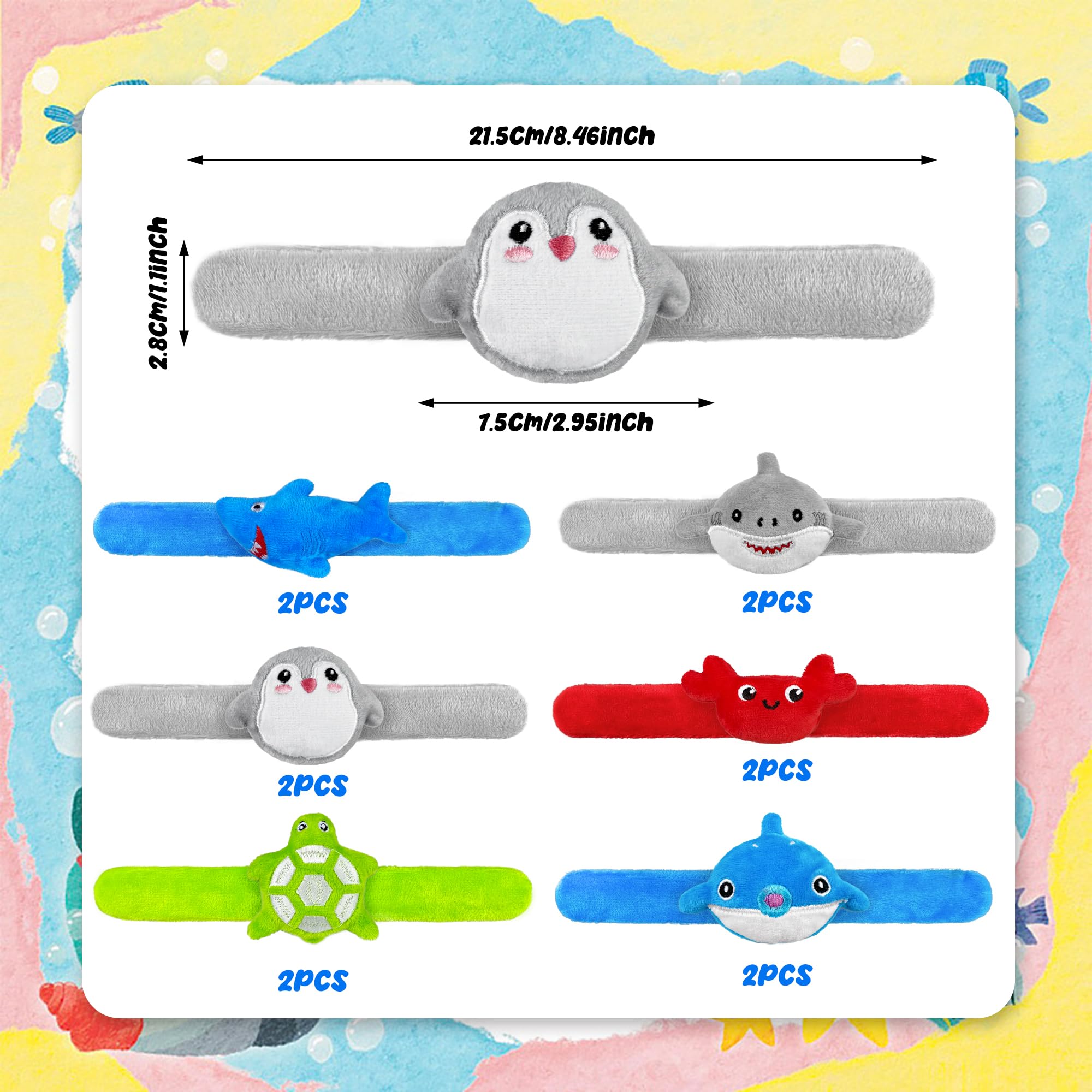 12-Piece Set of Ocean Animal Plush Slap Bracelets - XIPEGPA Cute Wrist Toys for Teens and Adults