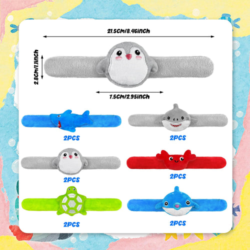 12-Piece Set of Ocean Animal Plush Slap Bracelets - XIPEGPA Cute Wrist Toys for Teens and Adults
