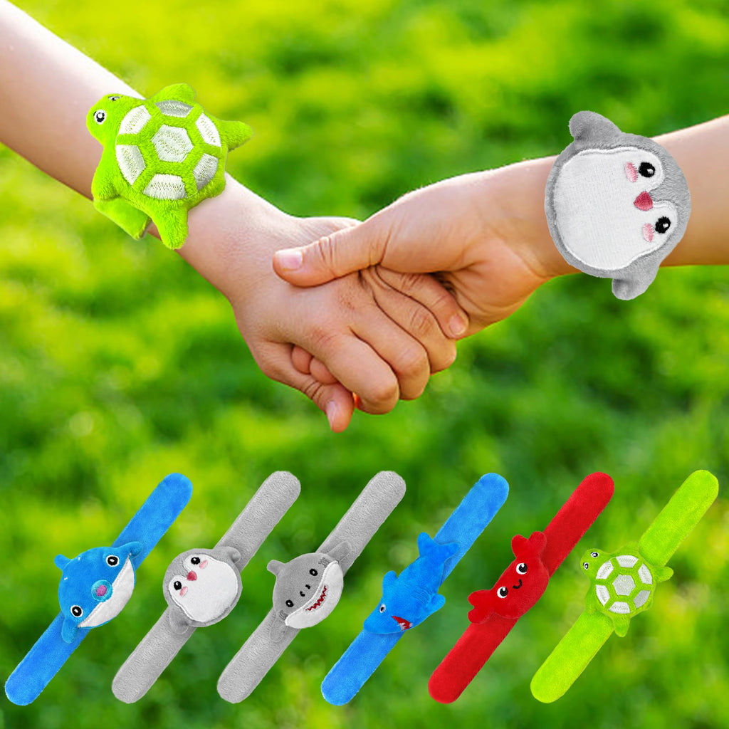 12-Piece Set of Ocean Animal Plush Slap Bracelets - XIPEGPA Cute Wrist Toys for Teens and Adults