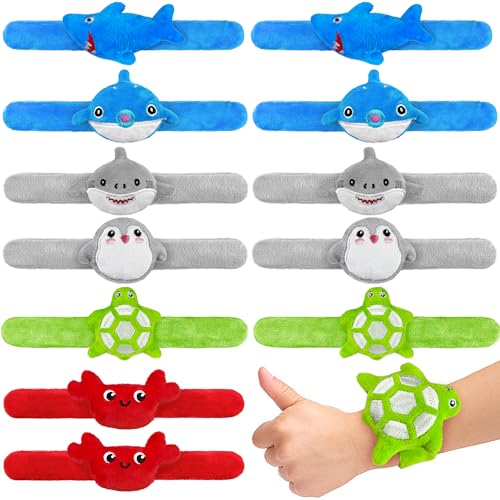 12-Piece Set of Ocean Animal Plush Slap Bracelets - XIPEGPA Cute Wrist Toys for Teens and Adults
