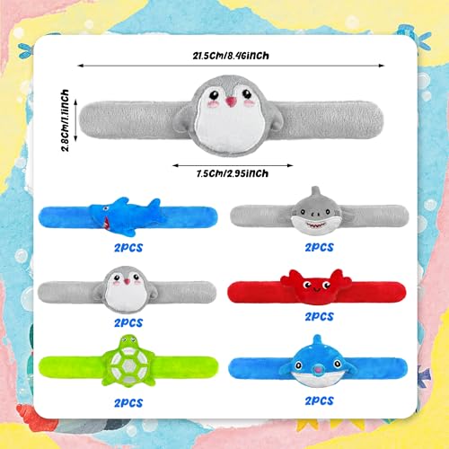 12-Piece Set of Ocean Animal Plush Slap Bracelets - XIPEGPA Cute Wrist Toys for Teens and Adults
