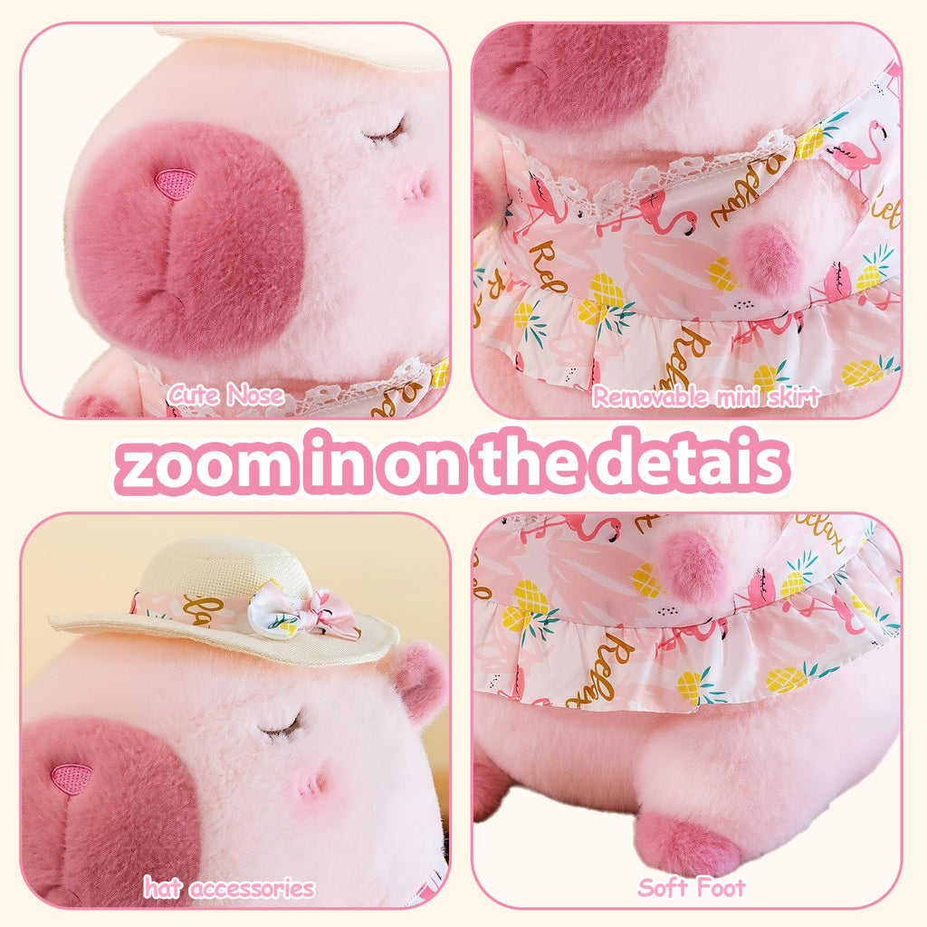 12" Pink Capybara Plush in Swimsuit & Sunhat – Soft Hugging Gift by TITQWOP