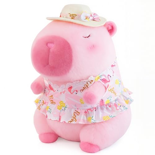 12" Pink Capybara Plush in Swimsuit & Sunhat – Soft Hugging Gift by TITQWOP