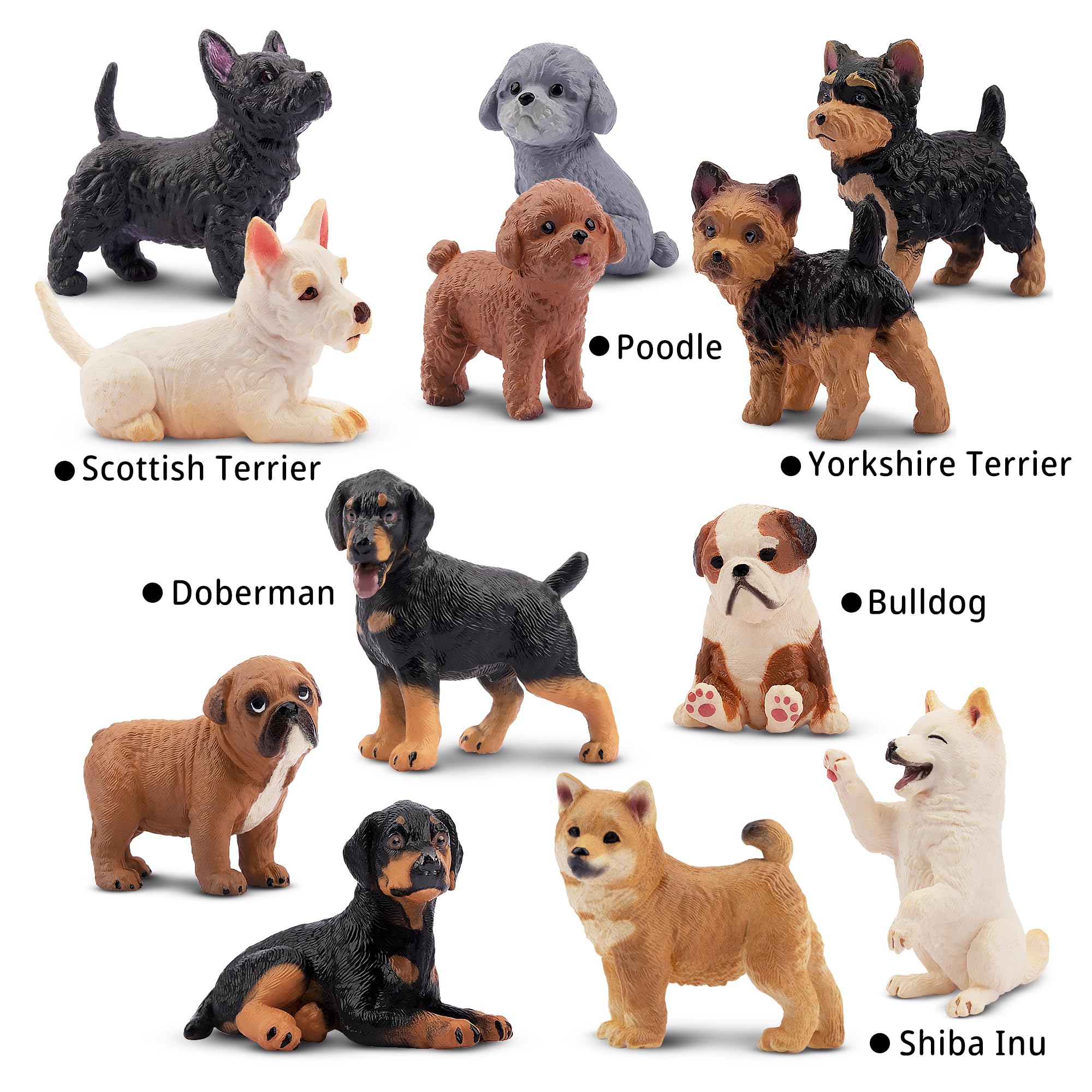 12 Realistic Hand-Painted Dog Figurines Set - Mini Plastic Puppies for Cake Toppers, Party Favors, and Imaginative Play