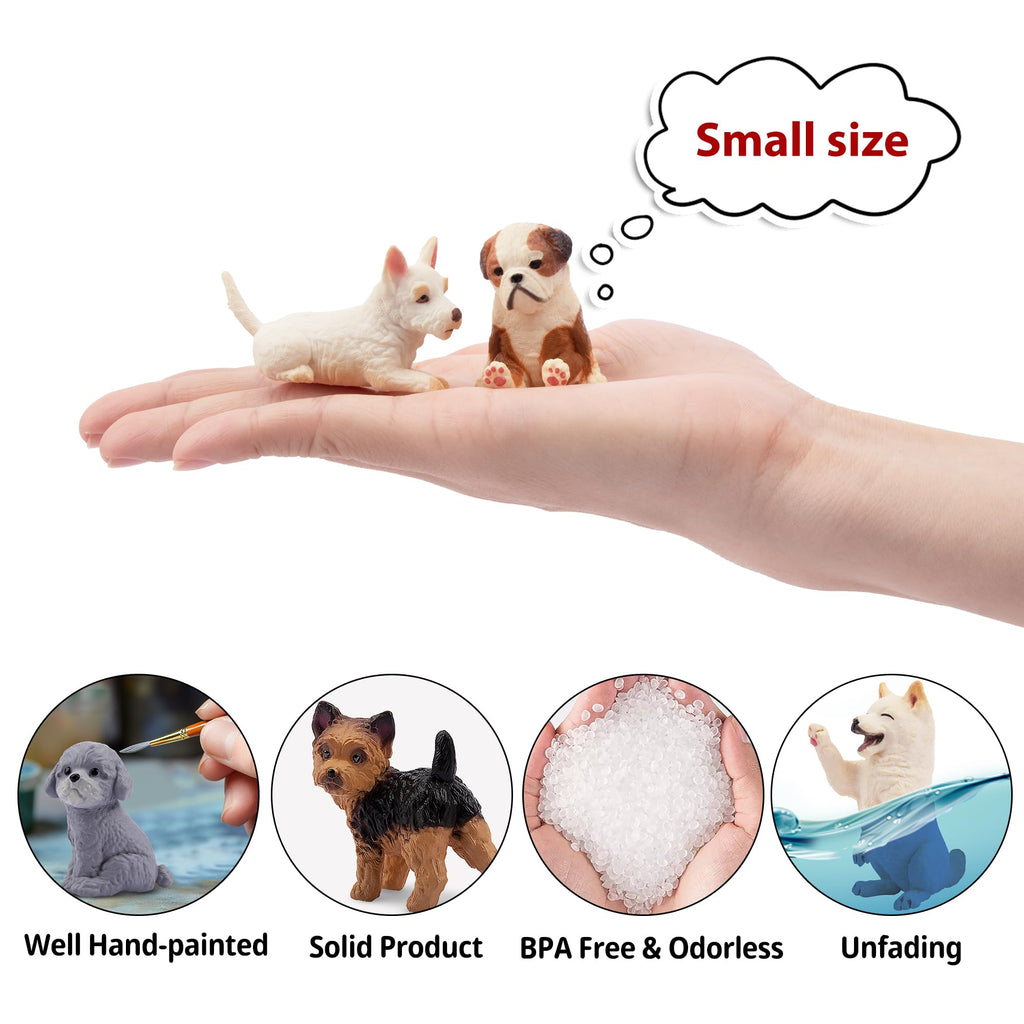 12 Realistic Hand-Painted Dog Figurines Set - Mini Plastic Puppies for Cake Toppers, Party Favors, and Imaginative Play