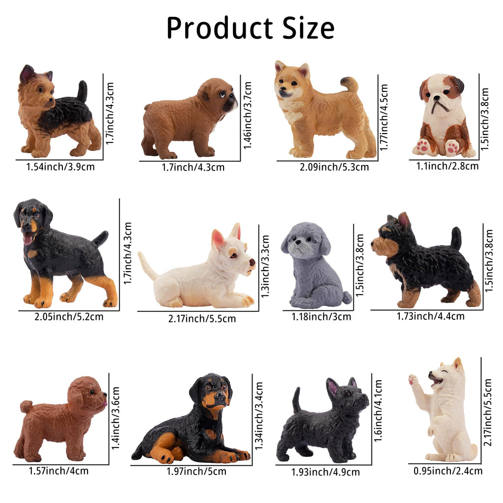 12 Realistic Hand-Painted Dog Figurines Set - Mini Plastic Puppies for Cake Toppers, Party Favors, and Imaginative Play