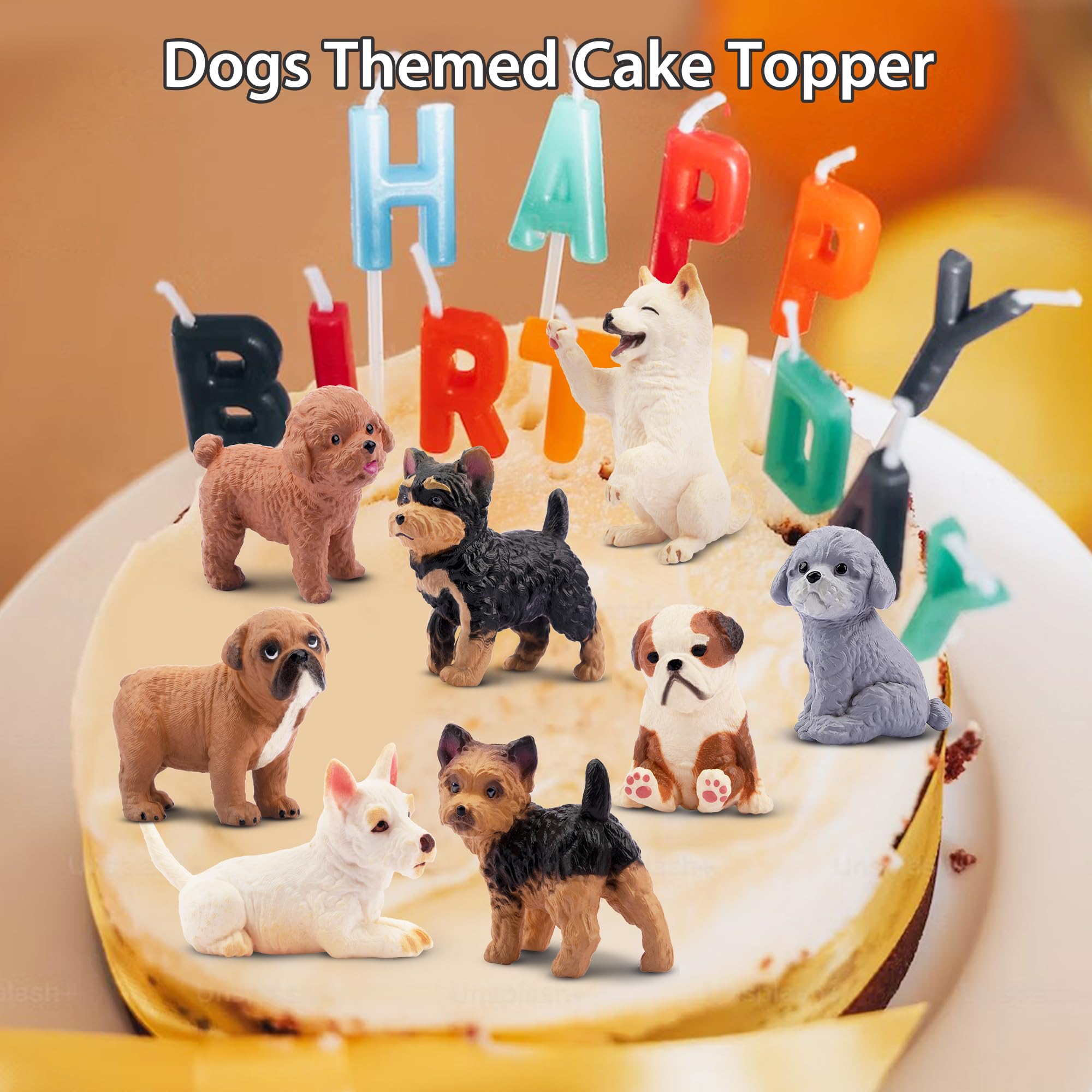 12 Realistic Hand-Painted Dog Figurines Set - Mini Plastic Puppies for Cake Toppers, Party Favors, and Imaginative Play