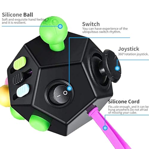 12-Sided Fidget Cube – Stress & Anxiety Relief Toy for Kids & Adults (Black)