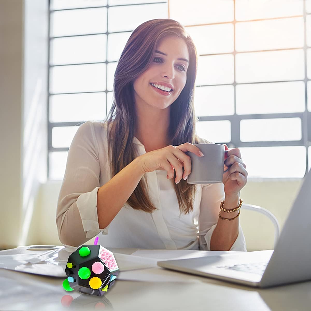 12-Sided Fidget Cube – Stress & Anxiety Relief Toy for Kids & Adults (Black)