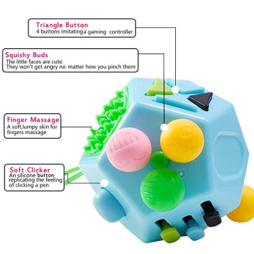 12-Sided Fidget Cube Toy – Stress Relief for Kids & Adults (Blue)