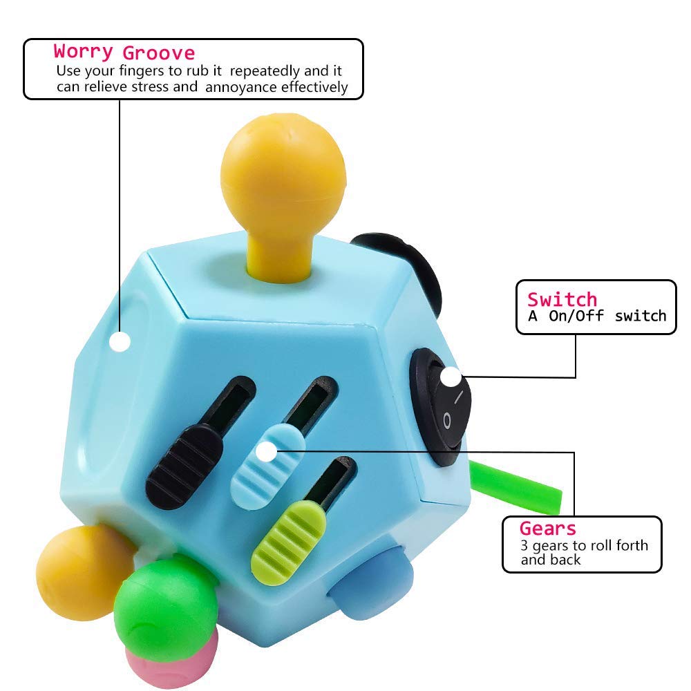 12-Sided Fidget Cube Toy – Stress Relief for Kids & Adults (Blue)