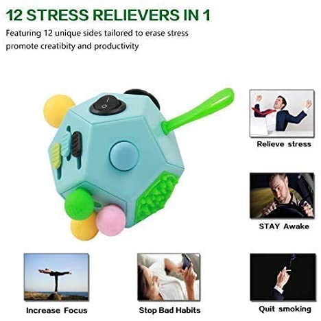 12-Sided Fidget Cube Toy – Stress Relief for Kids & Adults (Blue)