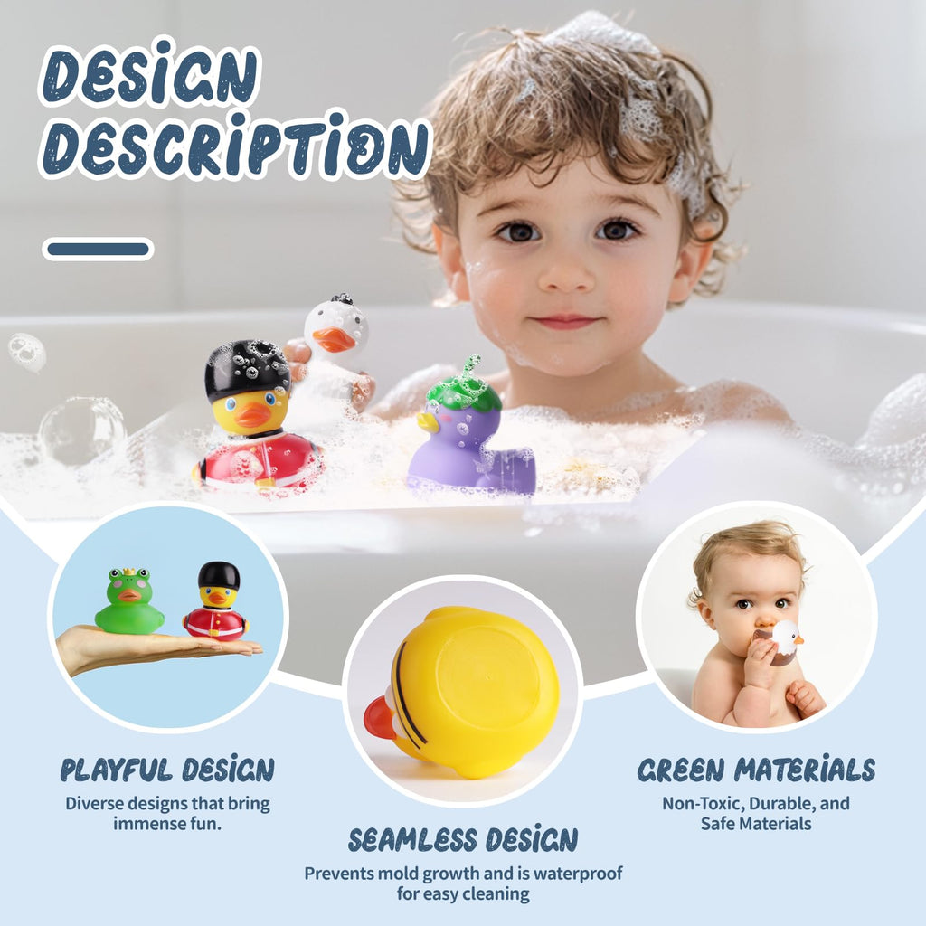 12 Unique Animal and Landmark Rubber Ducks – No-Hole Bath Toys for Toddlers 18+ Months