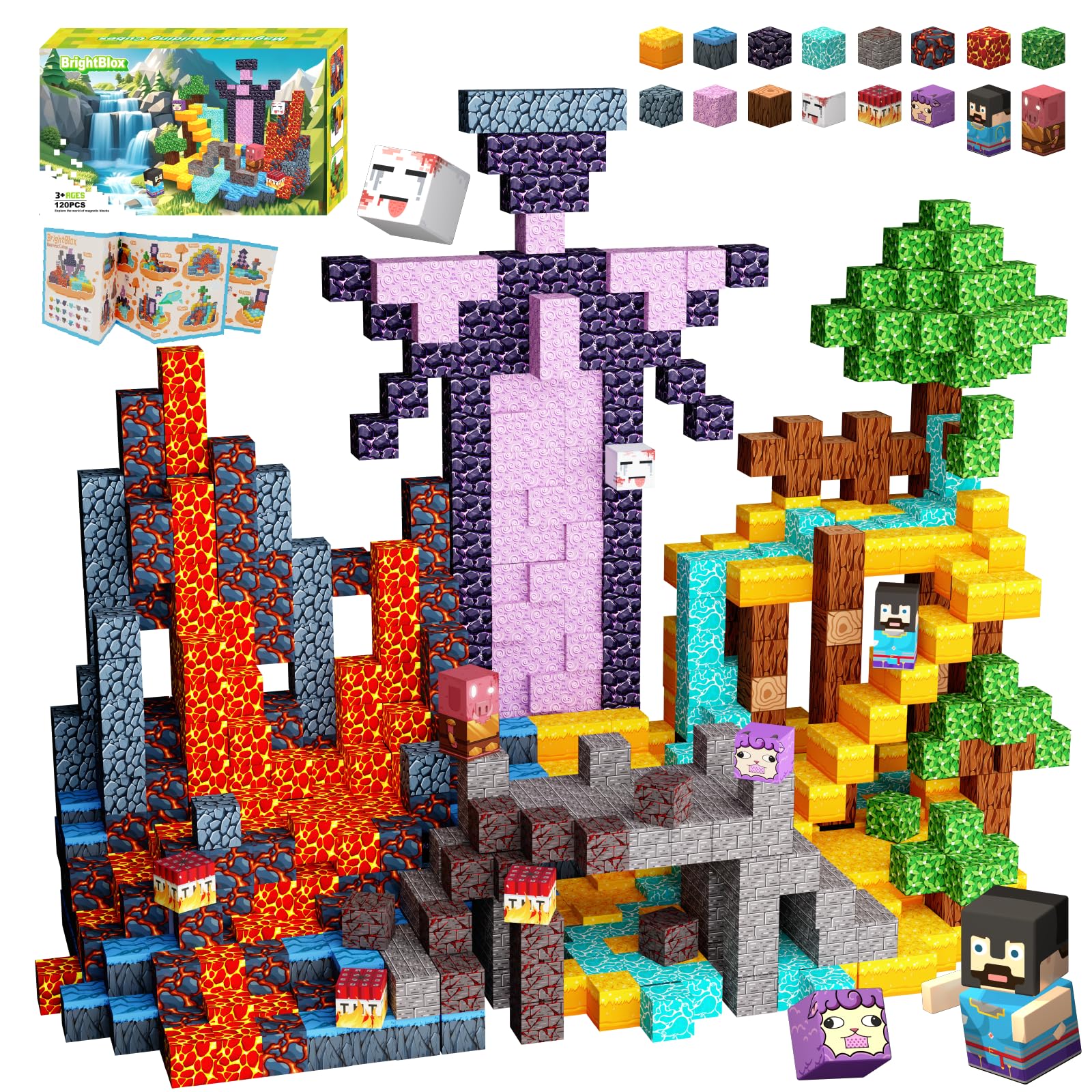 120-Piece Magnetic Building Blocks for Kids 3+ - BrightBlox STEM Toy Set with 8 Magnets per Block