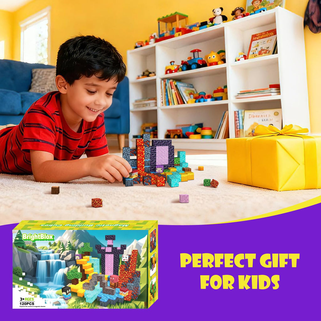 120-Piece Magnetic Building Blocks for Kids 3+ - BrightBlox STEM Toy Set with 8 Magnets per Block