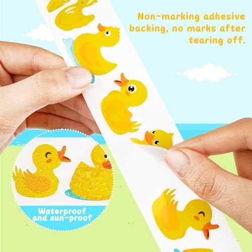 1200 Cute Rubber Duck Stickers – 2 Rolls, 16 Designs, Non-Toxic Paper Decals for Birthdays, Scrapbooking, and Classroom Rewards