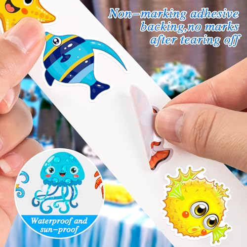 1200 Ocean Animal Stickers Roll - 2 Rolls, 16 Designs, Reusable - KFPPLXQ