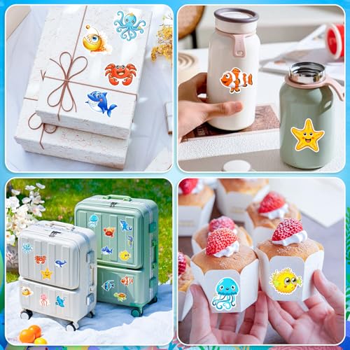 1200 Ocean Animal Stickers Roll - 2 Rolls, 16 Designs, Reusable - KFPPLXQ
