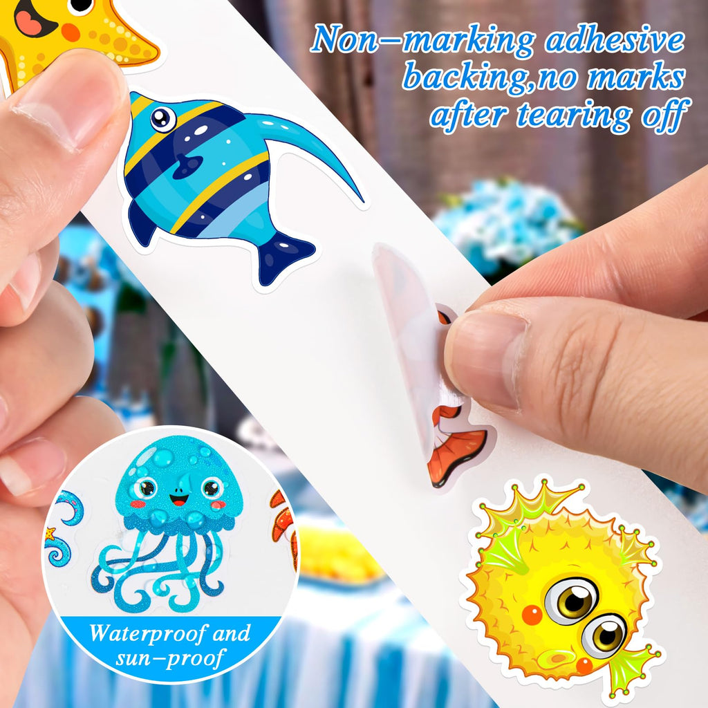 1200 Ocean Animal Stickers Roll - 2 Rolls, 16 Designs, Reusable - KFPPLXQ