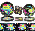 122 Pcs 80s Retro Party Supplies Set - Disposable Plates, Napkins & Tablecloths for 40 Guests