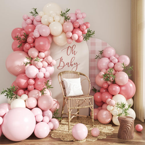 124-Piece Dusty Pink Balloon Arch Kit - Pink & White Balloon Garland for Baby Shower, Bridal Shower, Wedding, Birthday