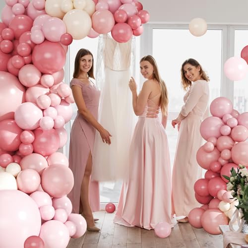 124-Piece Dusty Pink Balloon Arch Kit - Pink & White Balloon Garland for Baby Shower, Bridal Shower, Wedding, Birthday