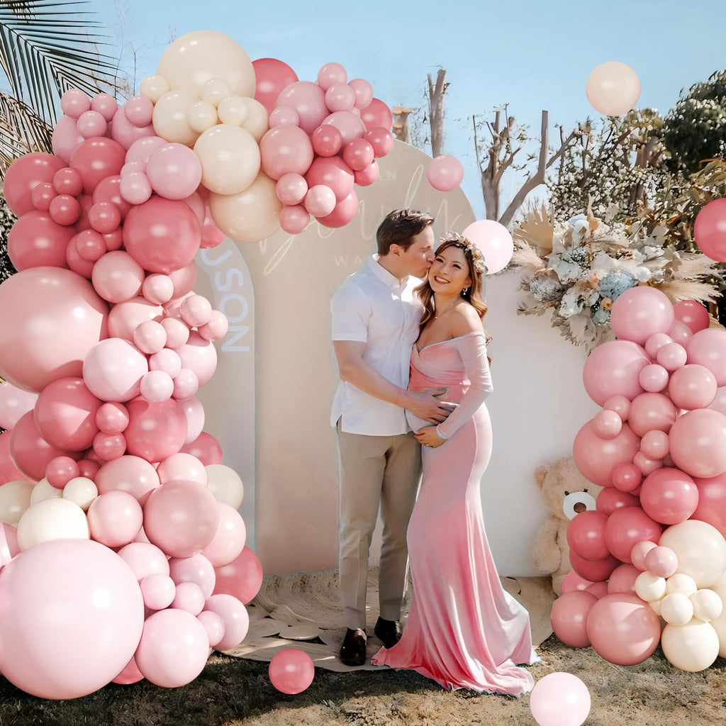 124-Piece Dusty Pink Balloon Arch Kit - Pink & White Balloon Garland for Baby Shower, Bridal Shower, Wedding, Birthday