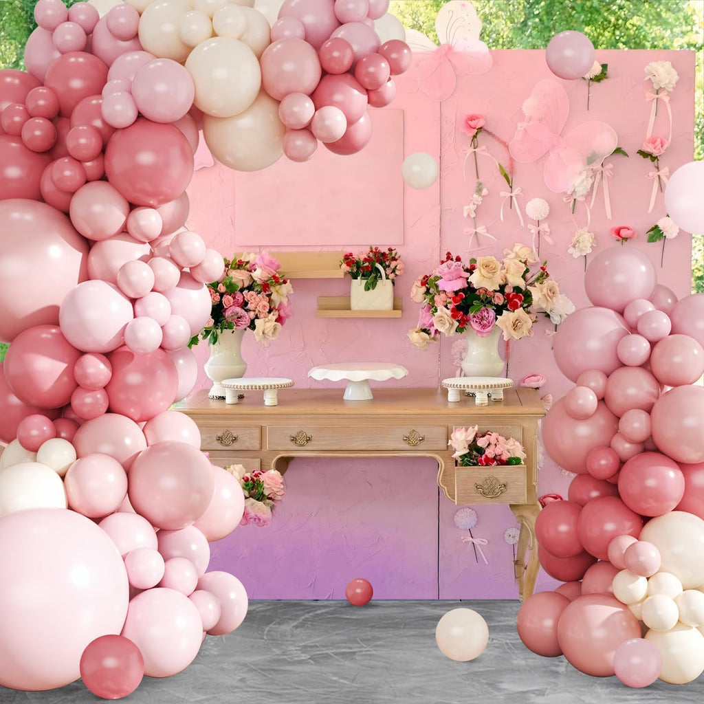 124-Piece Dusty Pink Balloon Arch Kit - Pink & White Balloon Garland for Baby Shower, Bridal Shower, Wedding, Birthday