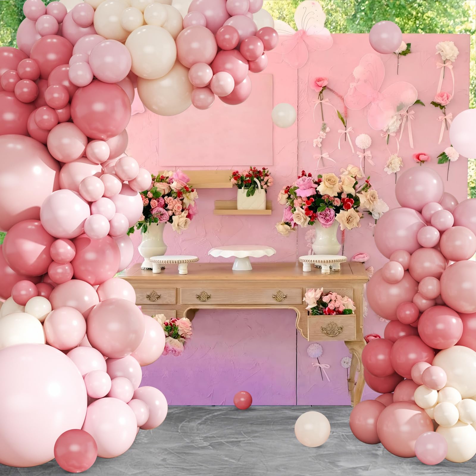 124-Piece Dusty Pink Balloon Arch Kit - Pink & White Balloon Garland for Baby Shower, Bridal Shower, Wedding, Birthday