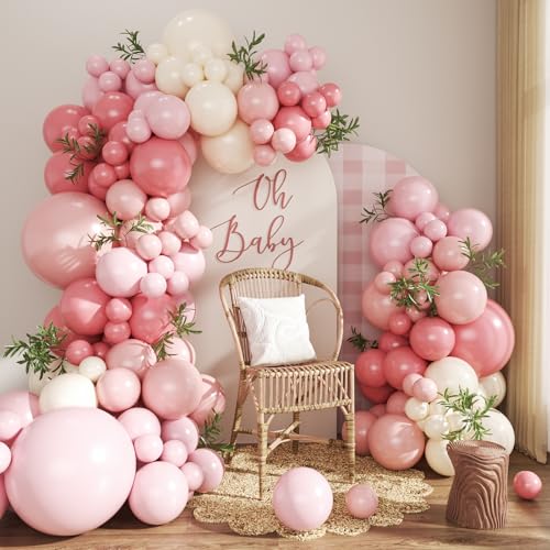 124-Piece Dusty Pink Balloon Arch Kit - Pink & White Balloon Garland for Baby Shower, Bridal Shower, Wedding, Birthday