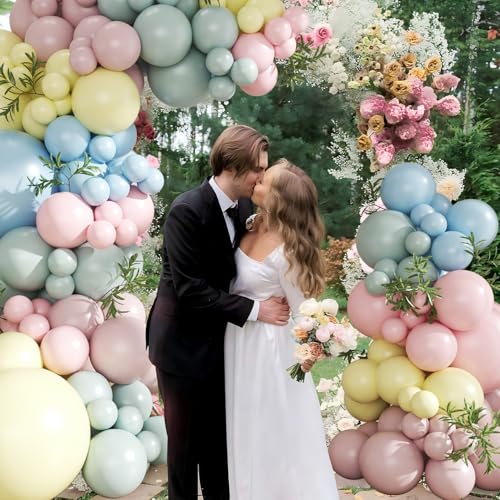 124-Piece Pastel Balloon Arch Kit – Macaron Pink, Blue, Yellow from CROSSFINGERS